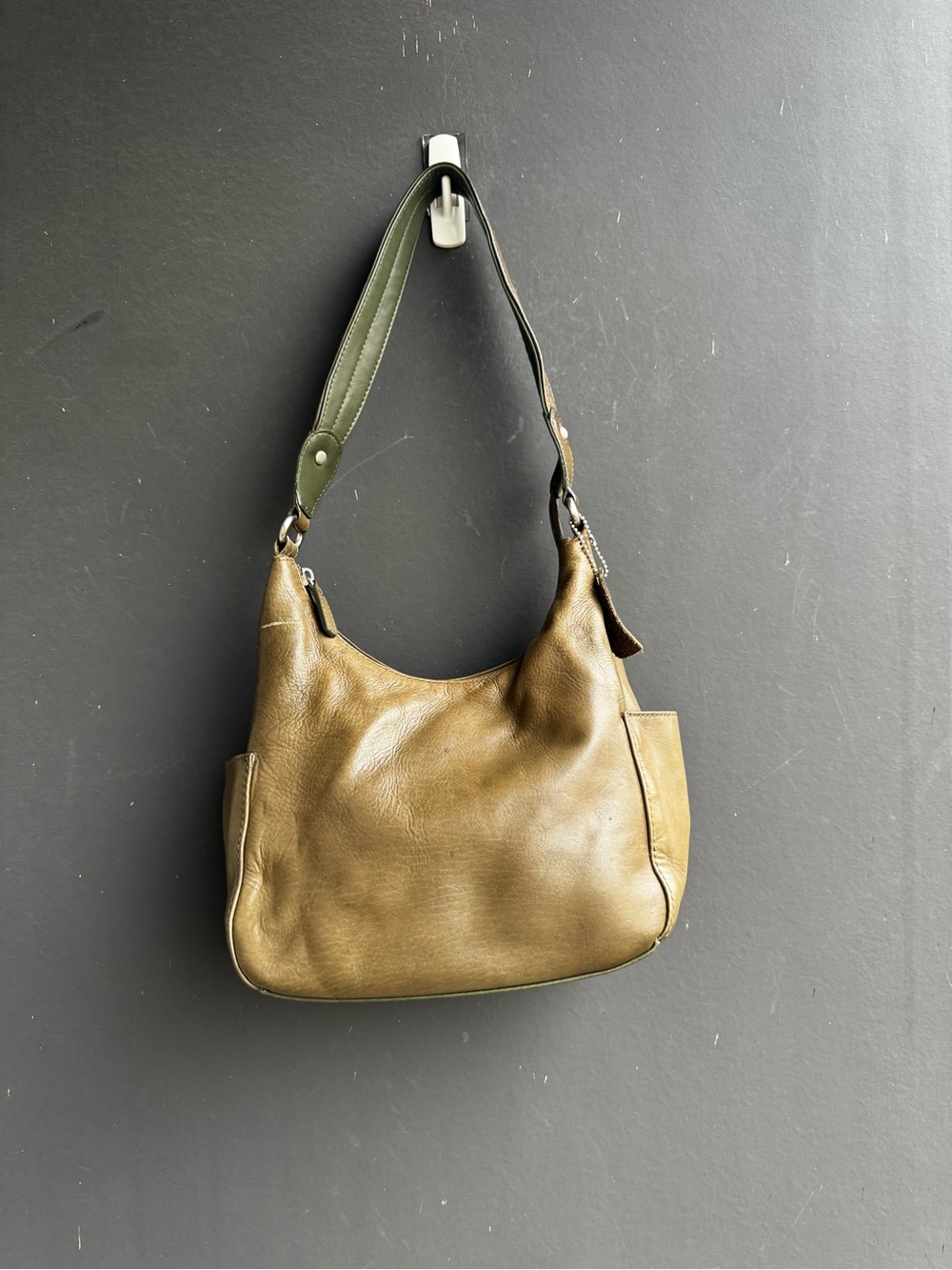 St Johns bay police green leather hobo bag